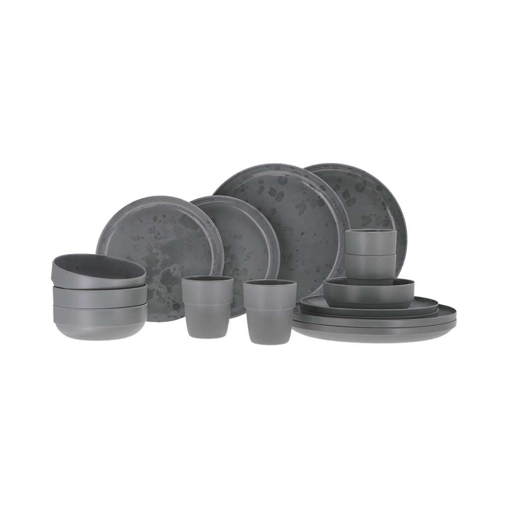 Palma tableware set dark grey 16 pieces (with anti-slip)